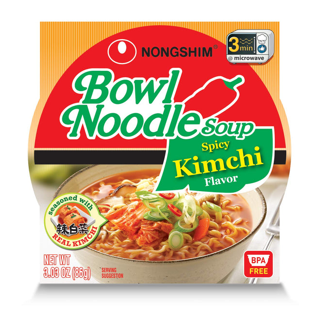 Nongshim Bowl Spicy Kimchi flavor Noodle Soup Microwavable 3.03oz (18 Pack) - Food & Beverages > Pasta Grains Cereals