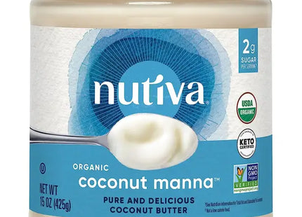 a close up of a jar of nutiva coconut mayonna