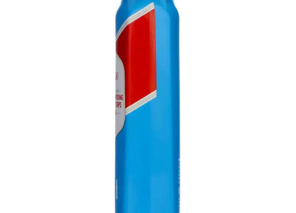 a blue and red plastic bottle with a white cap