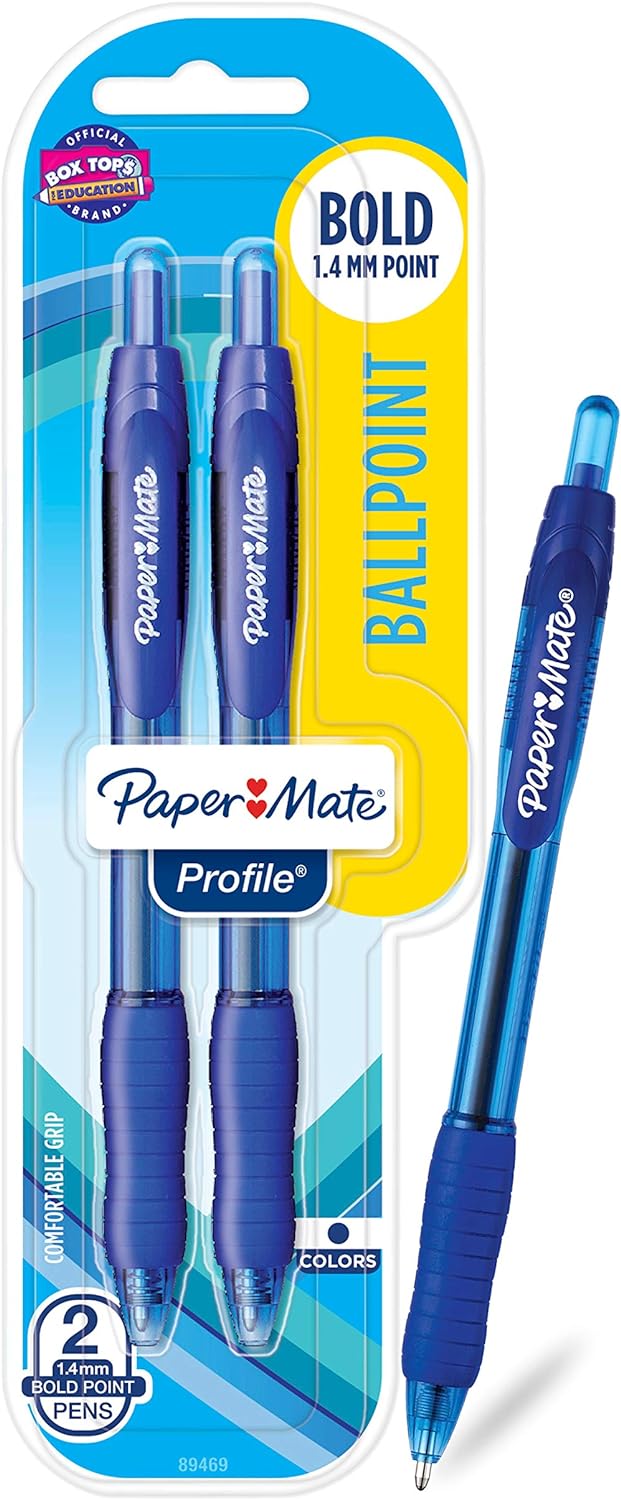 PaperMate Profile Retractable Ballpoint Pens Bold Point 1.4mm Blue 2ct (24 Pack) - Office Supplies > Pencils & Markers