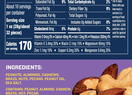 PLANTERS Salted Mixed Nuts Party Snacks Plant-Based Protein 10.3oz (2 Pack) - Food & Beverages > Seeds Mixes