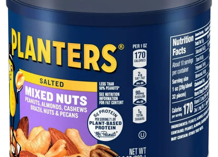 a close up of a tin of planters mixed nuts