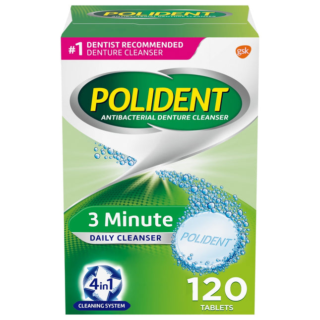 Polident 3-Min Triple-Mint Denture Cleanser Effervescent Tablets 120ct (4 Pack) - Personal Care > Oral