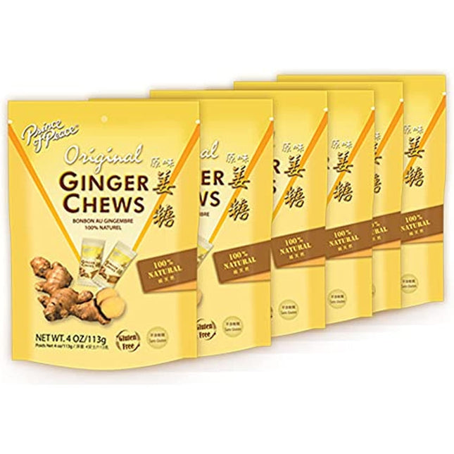 Prince of Peace Original Ginger Soft Chewy Candy Natural 4oz (6 Pack) - Food & Beverages > Sweets Chocolate Gummy