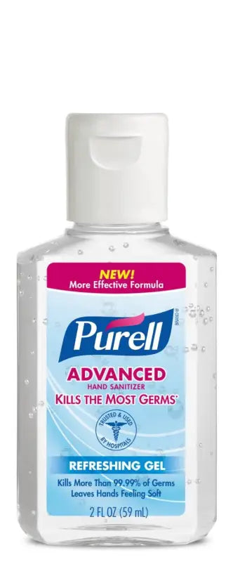 a bottle of purell advanced hand sanitizer on a white background