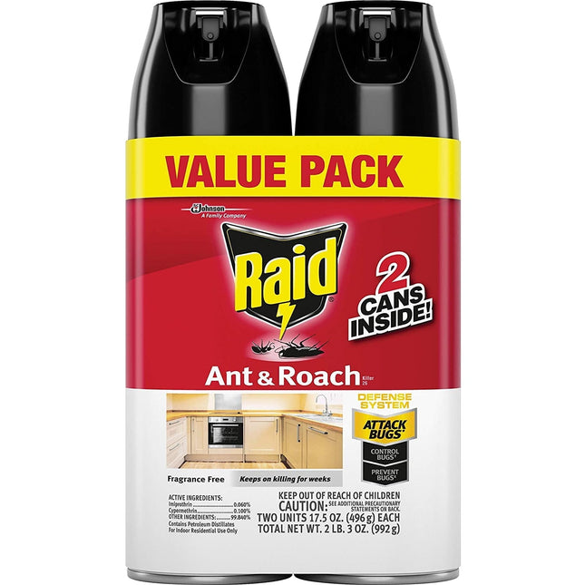 Raid Ant & Roach Killer Defense System Outdoor Fresh Scent 17.5oz (2 Pack) - Household Supplies > Insect Grub Control