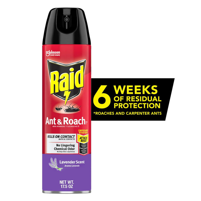 Raid Ant & Roach Killer Indoor-Outdoor Insecticide Spray Lavender 17.5oz (24 Pack) - Household Supplies > Insect Grub