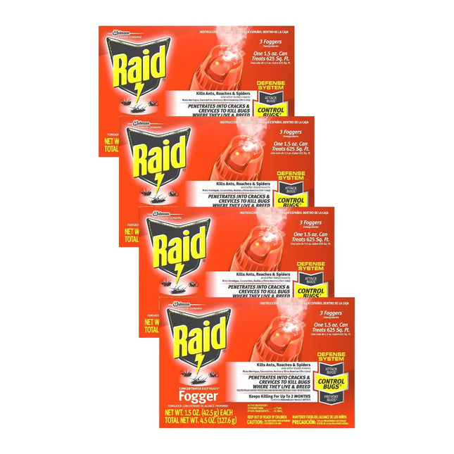 Raid Concentrated Deep Reach Pest Killer & Roach Fogger Aero 3 x 1.5oz (4 Pack) - Household Supplies > Insect Grub