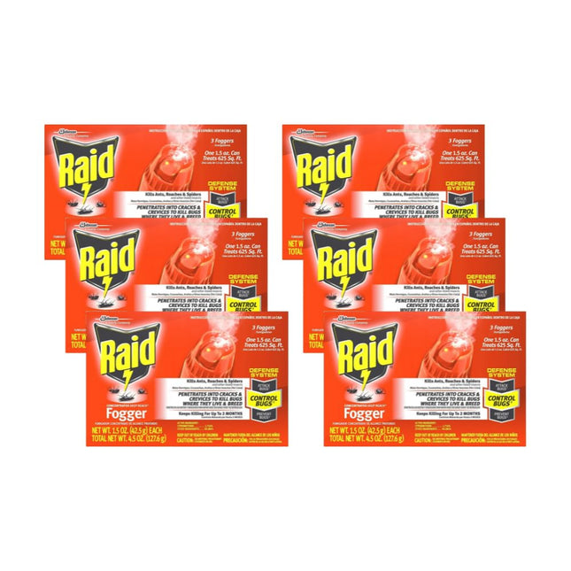 Raid Concentrated Deep Reach Pest Killer & Roach Fogger Aero 3 x 1.5oz (6 Pack) - Household Supplies > Insect Grub