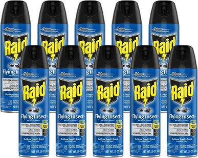 Raid Flying Insect Killer Formula Outdoor Fresh Scent Aerosol 15 oz (10 Pack) - Household Supplies > & Grub Control