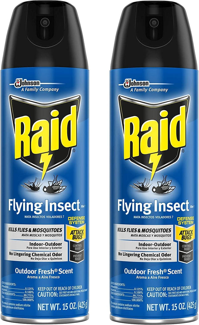 Raid Flying Insect Killer Formula Outdoor Fresh Scent Aerosol 15 oz (2 Pack) - Household Supplies > & Grub Control