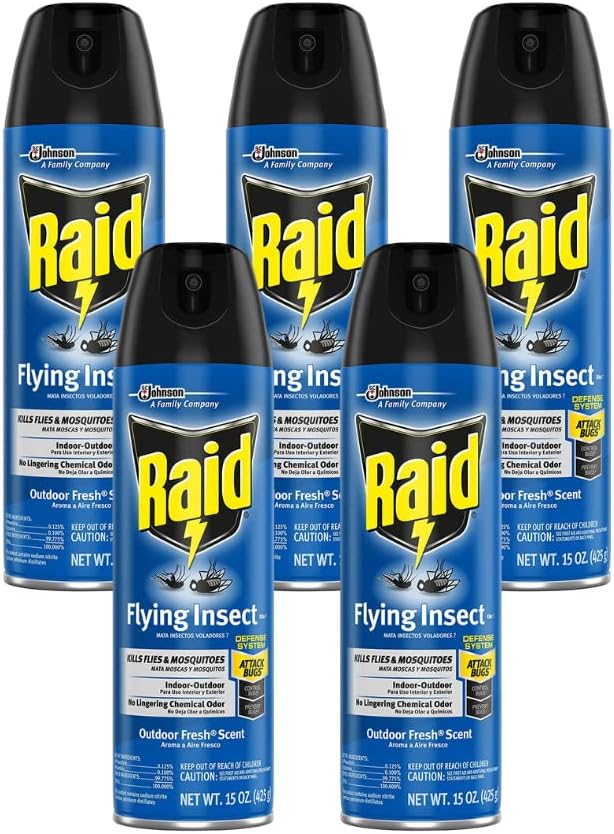 Raid Flying Insect Killer Formula Outdoor Fresh Scent Aerosol 15 oz (5 Pack) - Household Supplies > & Grub Control