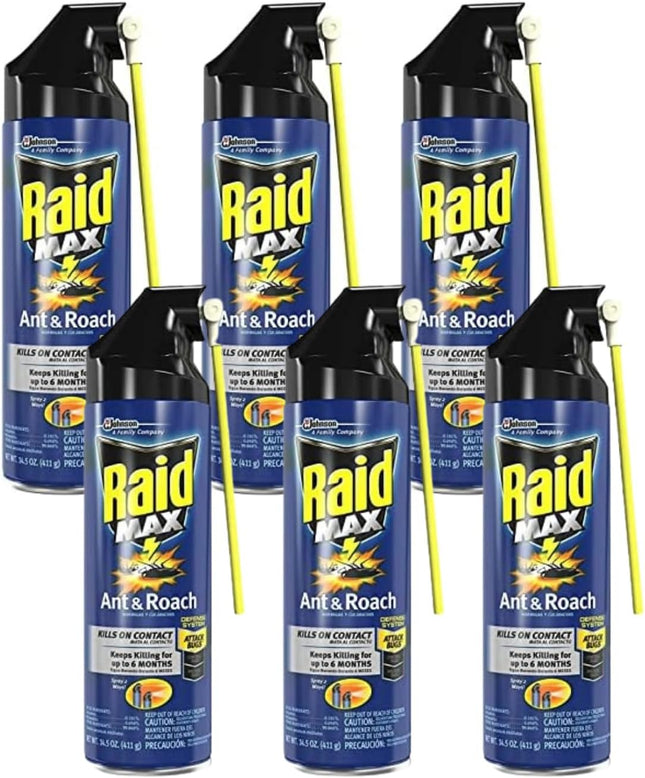 Raid Max Ant and Roach Insecticide Insect Killer Spray Aerosol 14.5oz (6 Pack) - Household Supplies > & Grub Control