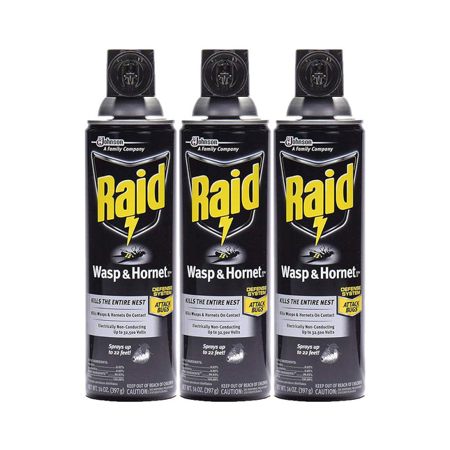 Raid Wasp and Hornet Killer Spray Defense System Insect Repellent 14oz (3 Pack) - Household Supplies > & Grub Control