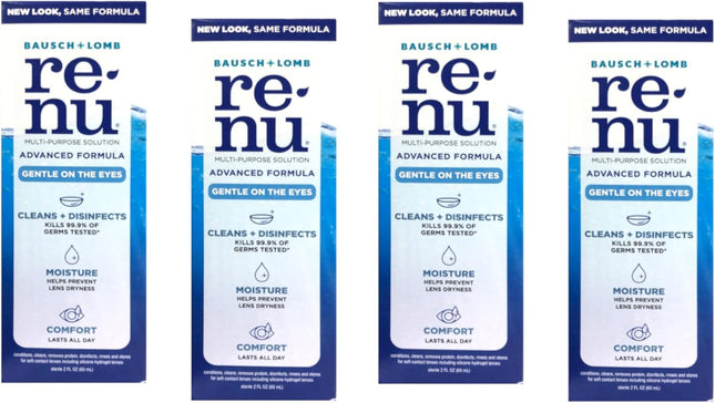 Renu Contact Lens Solution Triple Disinfectant Cleaning 2 Floz (4 Pack) - Personal Care > Vision