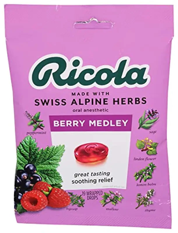 ricola, raspberry medley, made with swiss alpine herbs, 5 5 oz