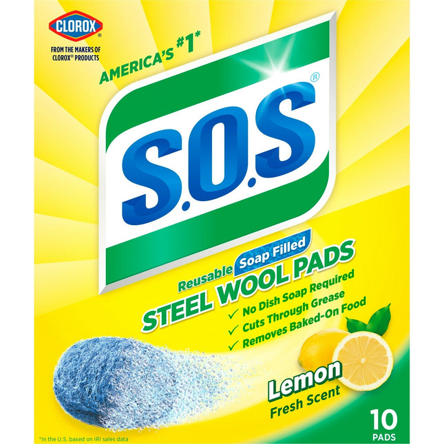 S.O.S Steel Wool Soap Pads Scrubbers Lemon Fresh Scent 10ct (2 Pack) - Household Supplies > Cleaning Sponges & Scouring