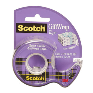 Scotch Gift Wrap Tape Invisible 0.75 in. x 650 in 1 Roll & Dispenser (10 Pack) - Office Supplies > Stationery