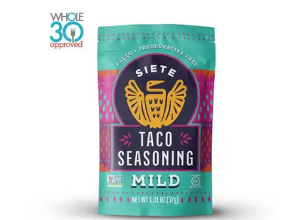 a bag of taco seasoning mild sits on a white surface