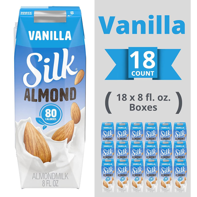 Silk Shelf-Stable Almond Milk Singles Vanilla Dairy-Free Non-GMO 8oz (18 Pack) - Food & Beverages > Non-Alcoholic