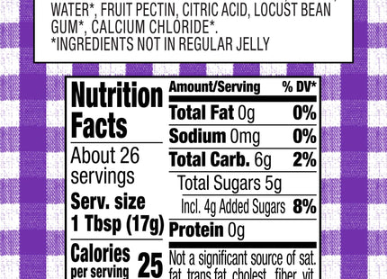 Smucker’s Low Sugar Concord Grape Reduced Jelly 15.5oz Jars (24 Pack) - Food & Beverages > Jam Honey Spreads Jams