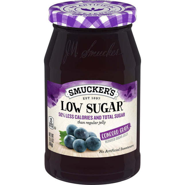 Smucker’s Low Sugar Concord Grape Reduced Jelly 15.5oz Jars (24 Pack) - Food & Beverages > Jam Honey Spreads Jams