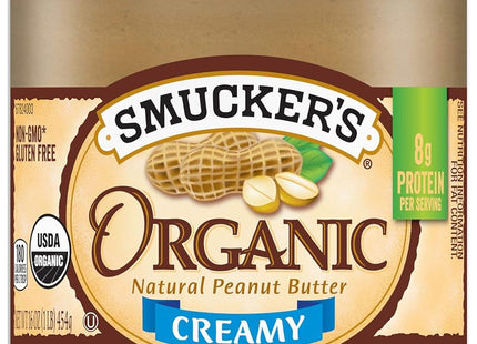 Smucker’s Organic Creamy Peanut Butter Gluten free 16oz (12 Pack) - Food & Beverages > Jam Honey Spreads Nut Butters