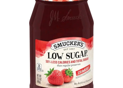 a close up of a jar of low sugar strawberry jam