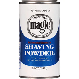 a can of blue and white shaing powder