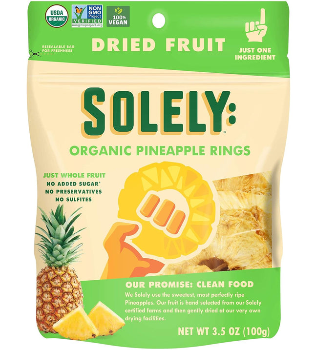 Solely Usda Organic Pineapple Rings Dried Fruit Non-GMO 3.5oz (2 Pack) - Food & Beverages > Fruits Vegetables Veg