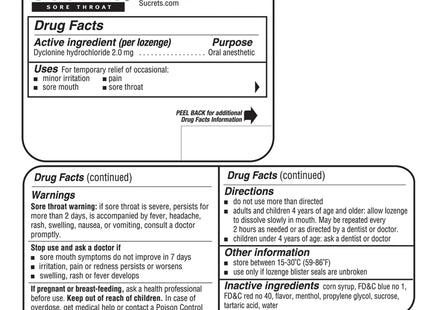Sucrets Sore Classic Throat Lozenge Original Formula Wild Cherry 18ct (24 Pack) - Health Care > Coughing & Throats