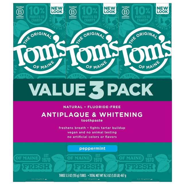 Tom’s of Maine Antiplaque-Whitening Natural Toothpaste Peppermint 4.5oz (3 Pack) - Personal Care > Oral