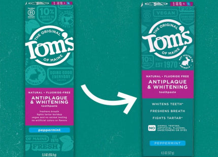 Tom’s of Maine Antiplaque-Whitening Natural Toothpaste Peppermint 4.5oz - Personal Care > Oral