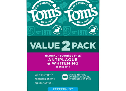 Tom’s of Maine Antiplaque-Whitening Natural Toothpaste Peppermint 4.5oz (2 Pack) - Personal Care > Oral