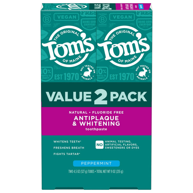 Tom’s of Maine Antiplaque-Whitening Natural Toothpaste Peppermint 4.5oz (2 Pack) - Personal Care > Oral