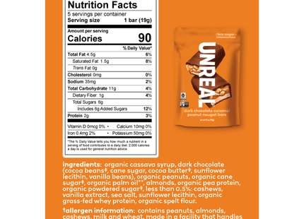 Unreal Dark Chocolate Caramel Peanut Nougat Bar Non-gmo Candy 3.4oz - Food & Beverages > Sweets Assortments