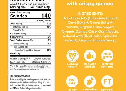 Unreal Dark Chocolate with Crispy Quinoa Gems Zero Sugar Non-GMO 5oz (2 Pack) - Food & Beverages > Sweets Assortments