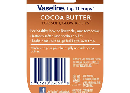 Vaseline Lip Balm Anti-cracking Moisturizing Cocoa Butter 0.25oz (2 Pack) - Personal Care > Skin Balms & Treatments