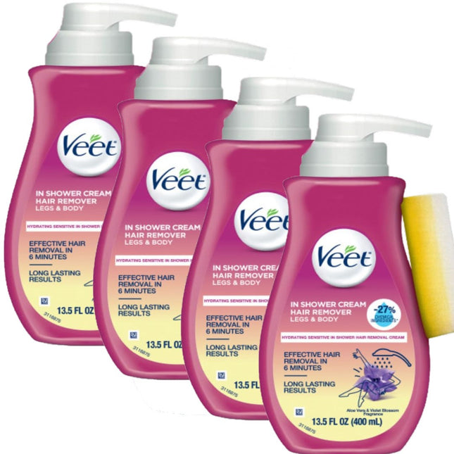 Veet Body Hair Remover Cream In-Shower Sensitive Skin 13.5oz (4 Pack) - Personal Care > Shaving & Grooming Removal