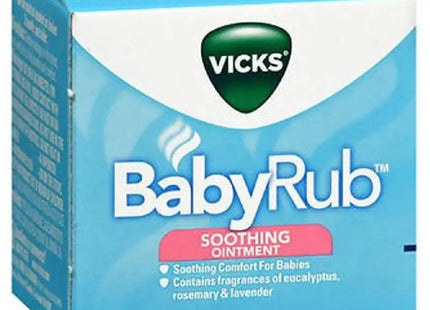 a close up of a box of baby rub on a white background