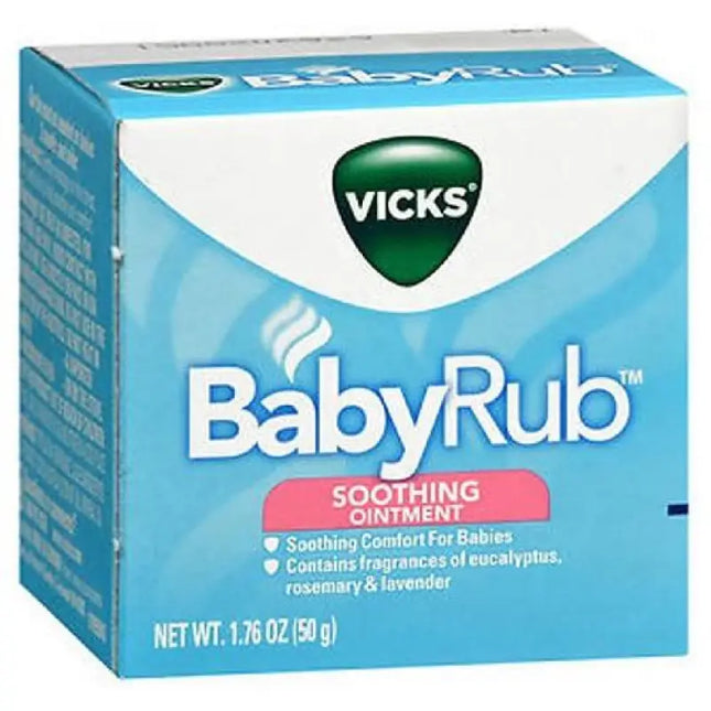 a close up of a box of baby rub on a white background