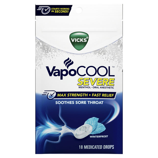 Vicks Vapocool Severe Medicated Sore Throat Drops Menthol Winterfrost 18ct - Health Care > Over-the-Counter Medication