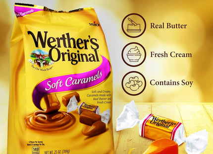 Werther’s Original Soft Caramel Chewy Candies Pink Label Bag 4.51oz (24 Pack) - Food & Beverages > Sweets Chocolate