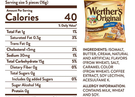 Werther’s Original Hard Sugar Free Caramel Coffee Candies 2.75oz (12 Pack) - Food & Beverages > Sweets Chocolate