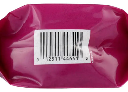 a pink plastic bag with a barcode label