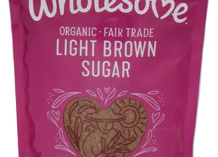 a close up of a bag of wholesome organic fair trade light brown sugar