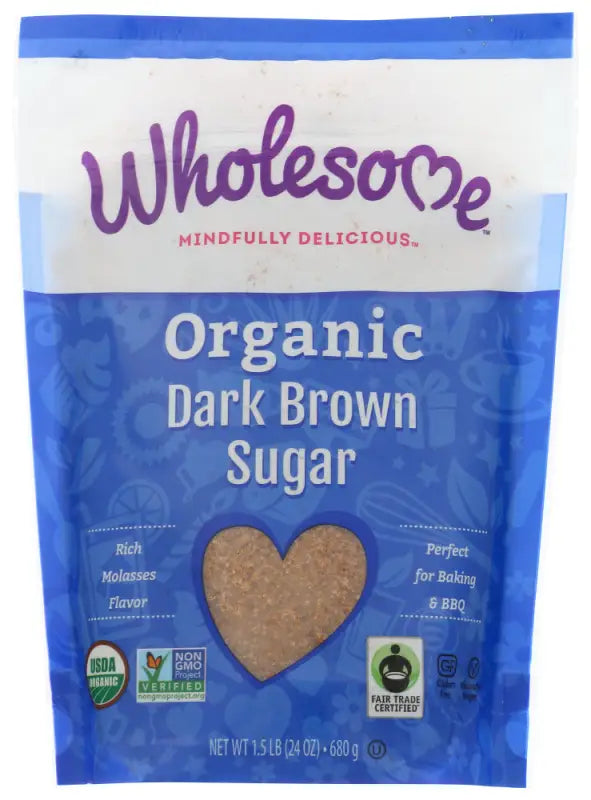 a close up of a bag of wholesome organic dark brown sugar